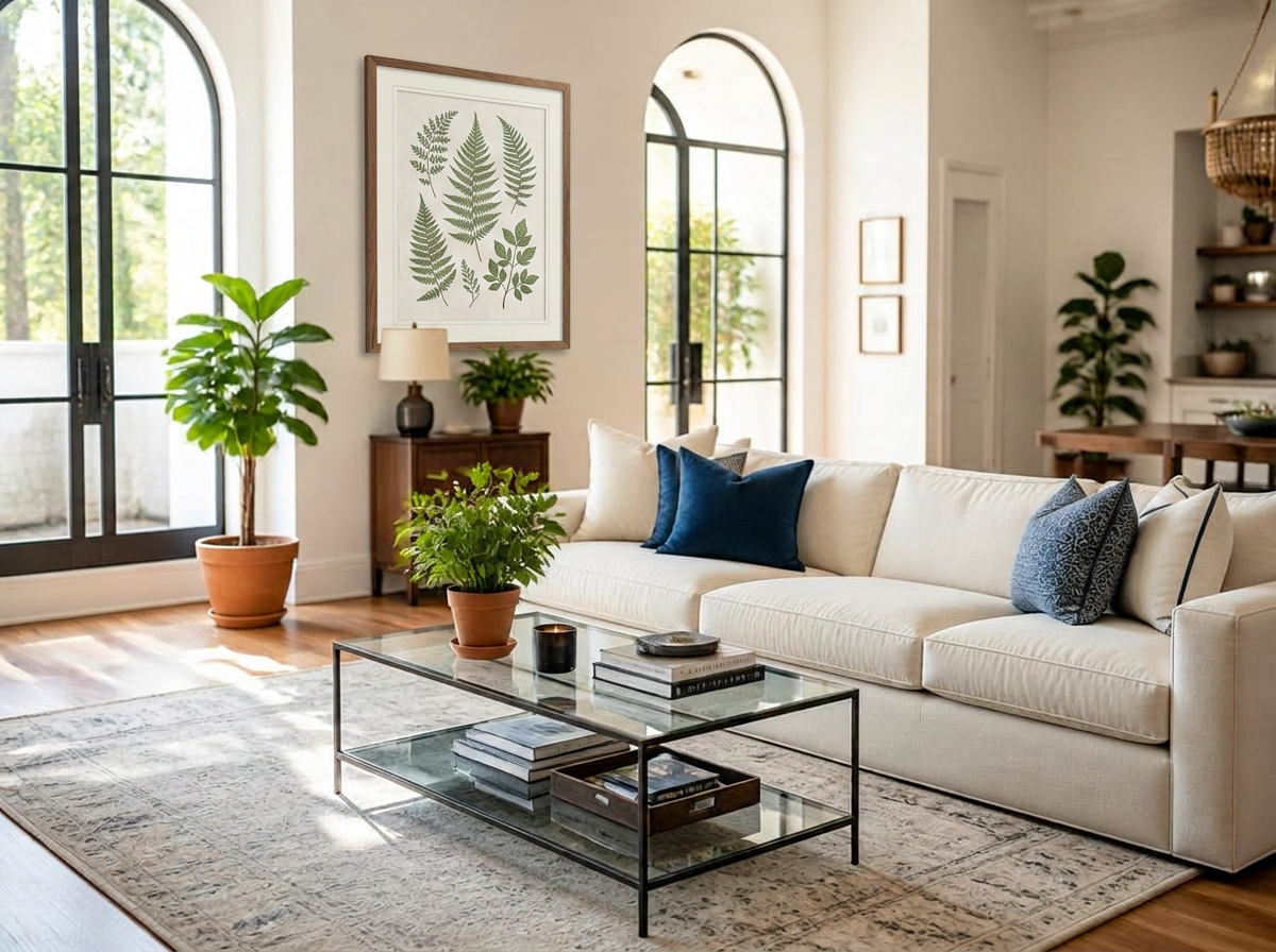 An elegant indoor plant installation with statement tropicals